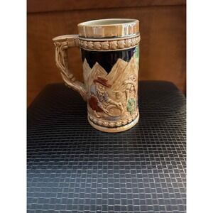 Vintage California Souvenir Stein Mug Relief Scenic Western Cowboy Design Cerami